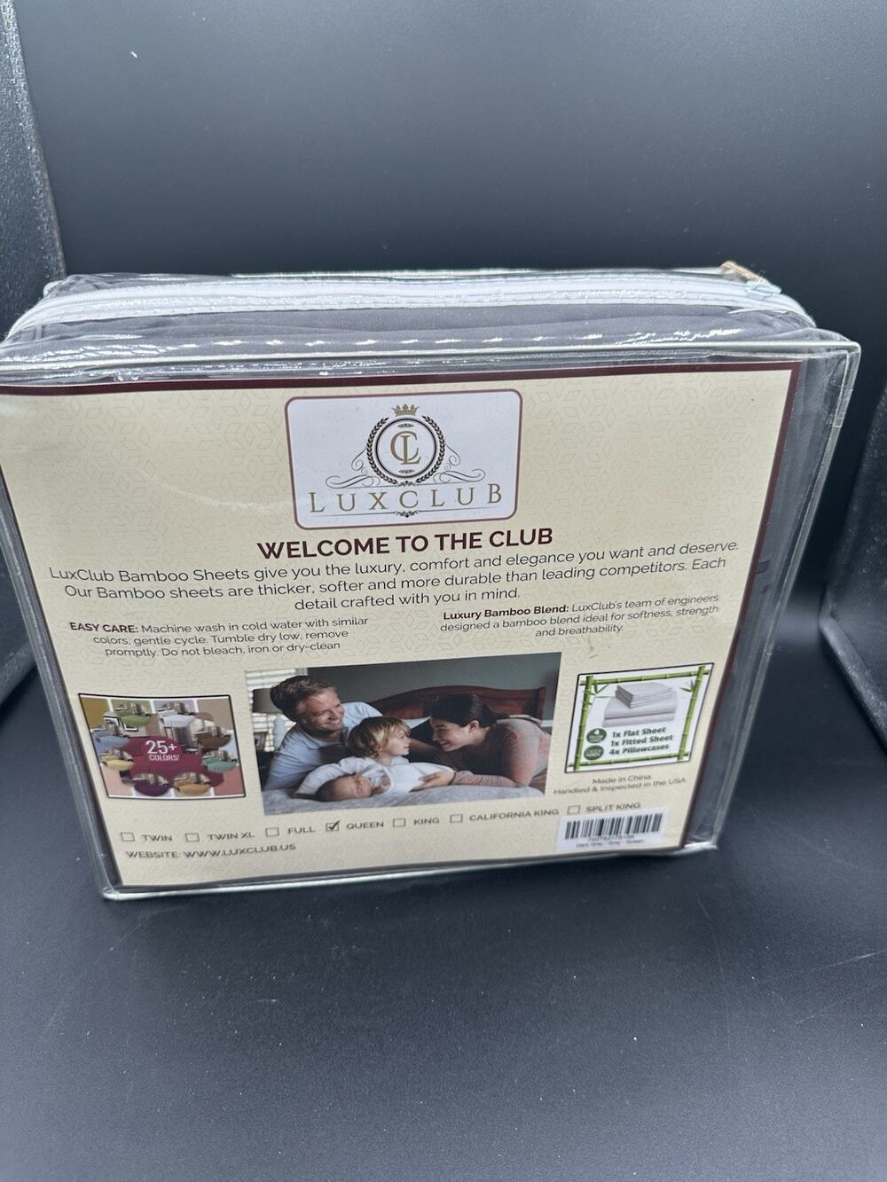 LuxClub Bamboo Blend Queen Sheet Set Dark Gray 6 Piece Deep Pocket 4 Pillowcases